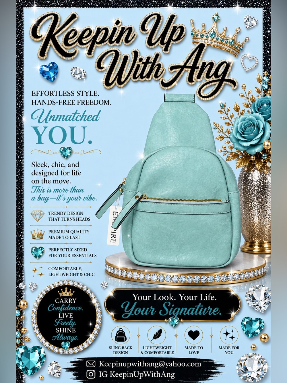 Turquoise Sling Backpack - Stylish Hands-Free Bag